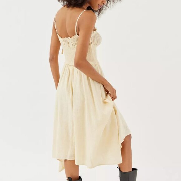 Urban Outfitters OU Women's Douro Gauzey Sweet Midi Dress in Butter Yellow - Picture 2 of 9